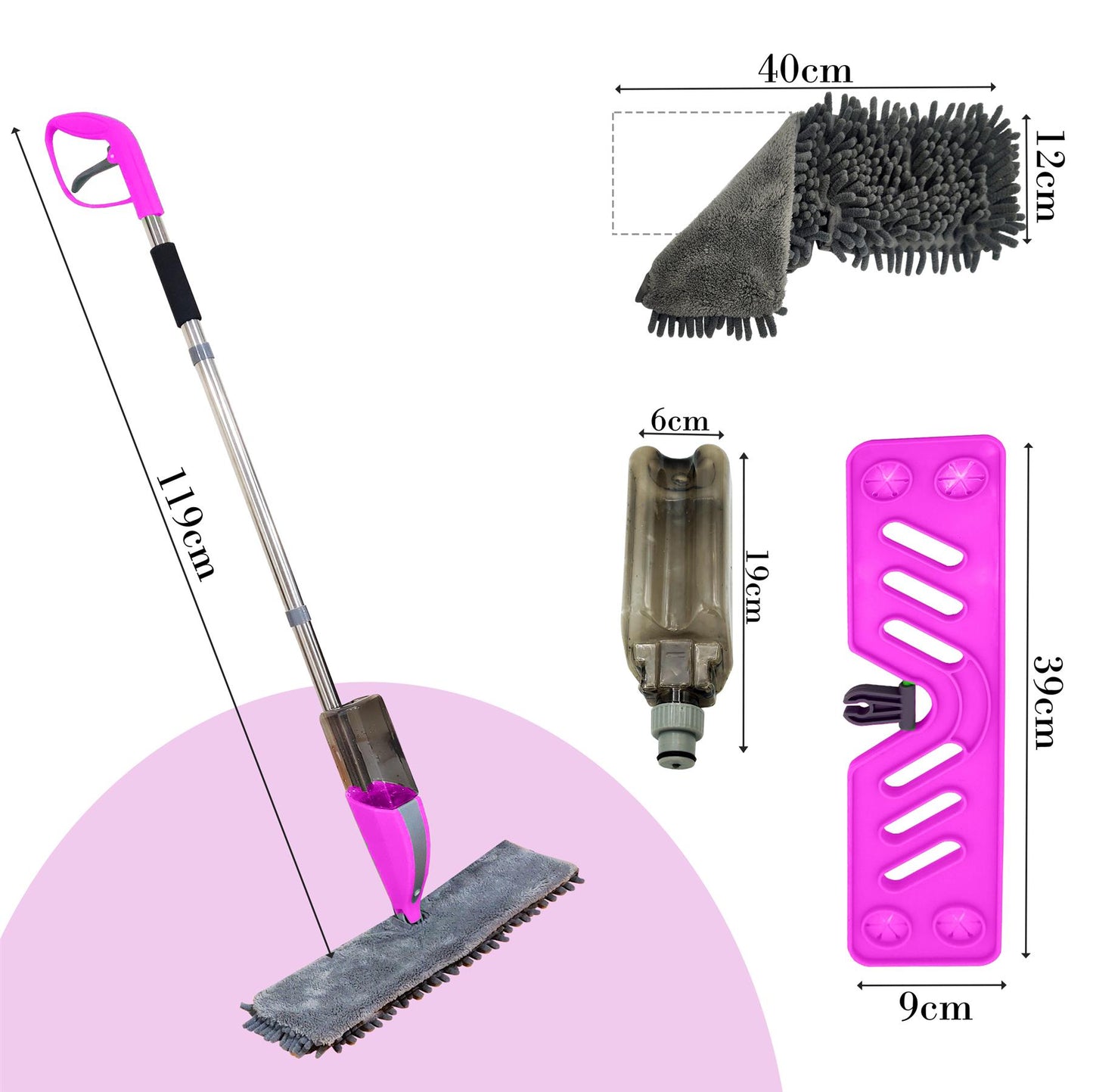 Dual Sided Powerful Microfiber Cleaning Mop With Built-in Trigger Spray