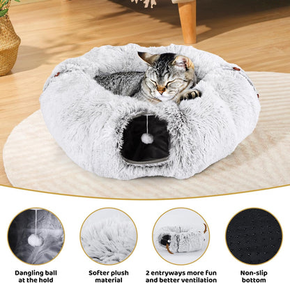 Collapsible Plush Tunnel House for Indoor Cats - Endless Fun