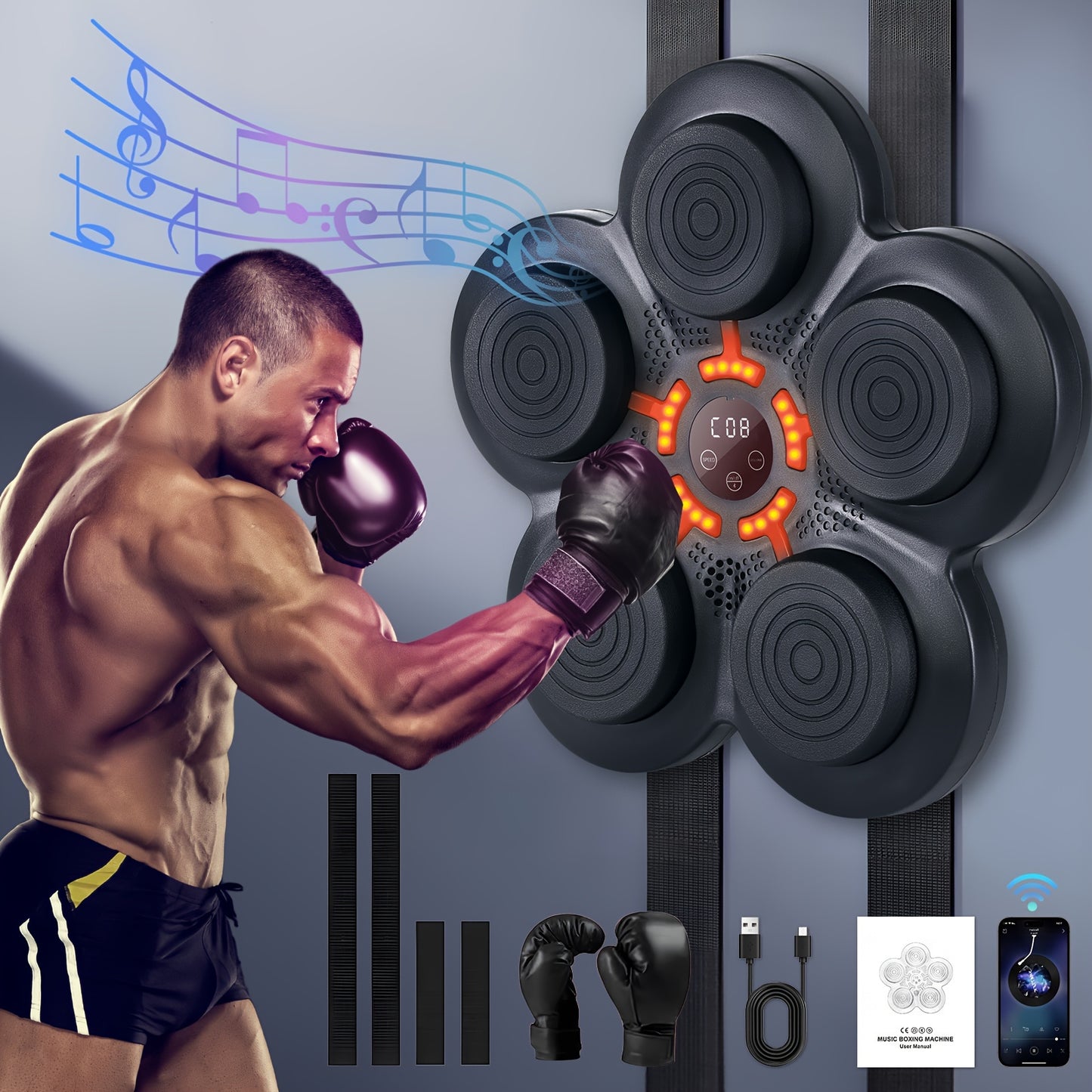 Music Boxing Machine with Gloves & Wall Mount