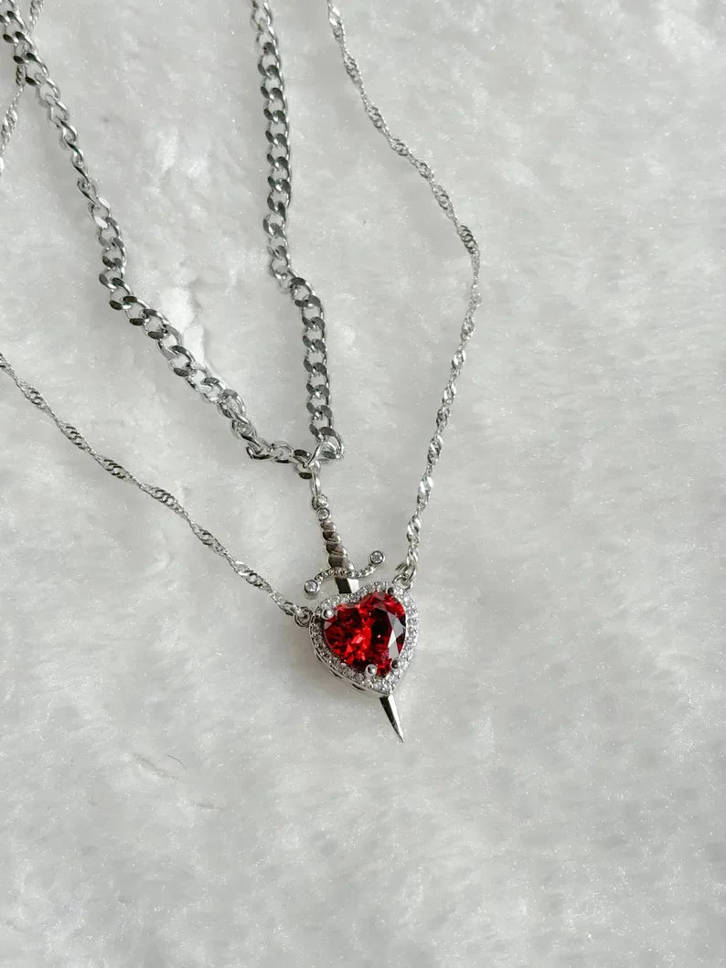 New Heart and Sword Necklace Set