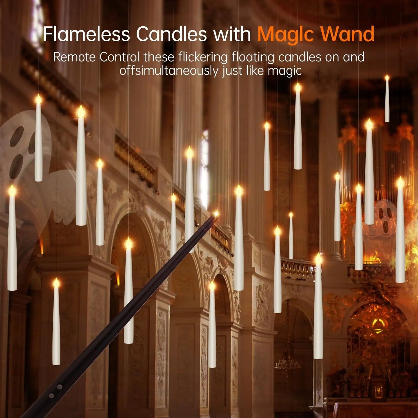 Pack of 20 Floating Candles with Magic Wand ✨