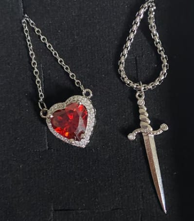 New Heart and Sword Necklace Set